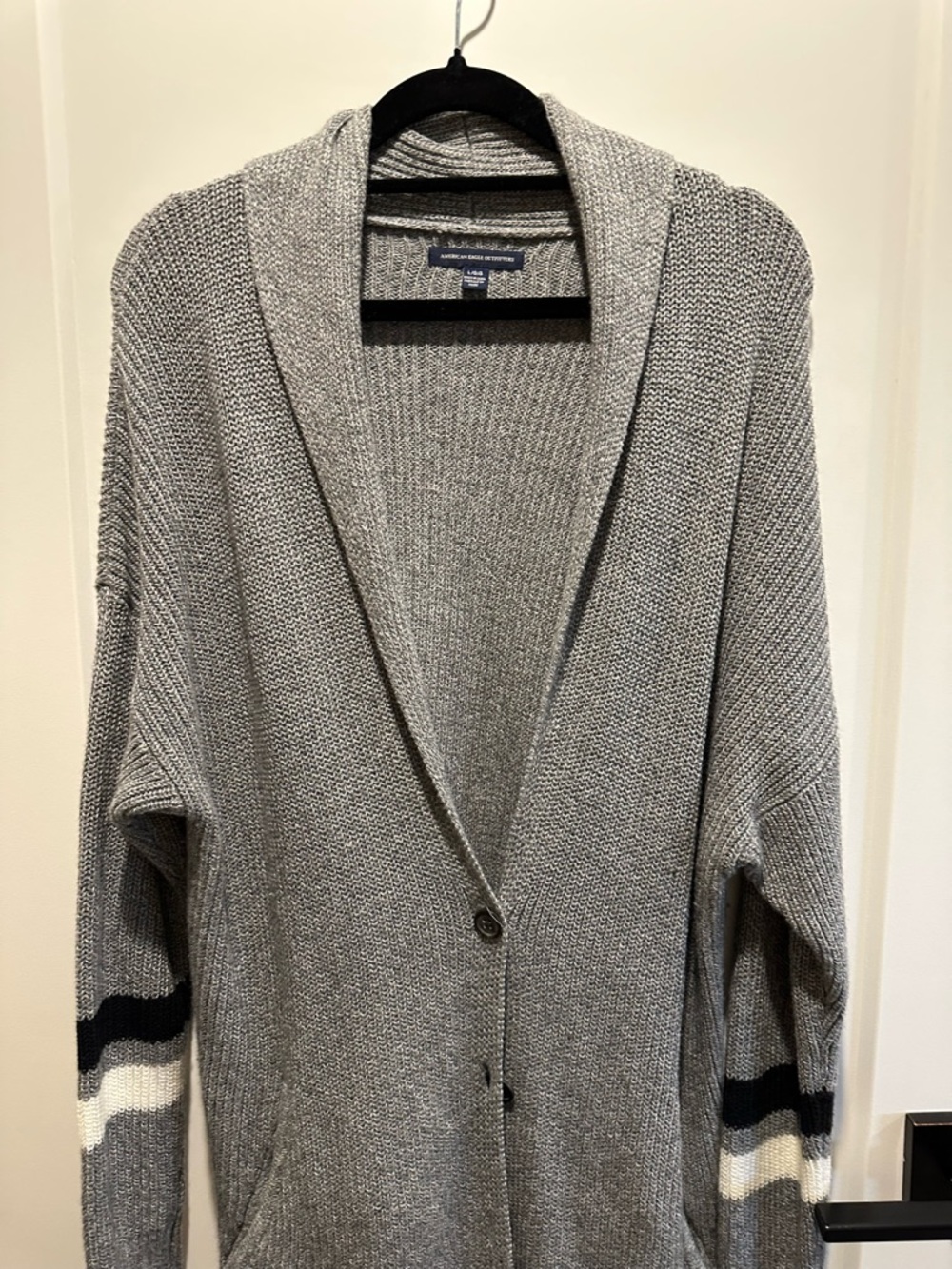 American Eagle Outfitters Light Gray Shawl Collar Knit Cardigan
